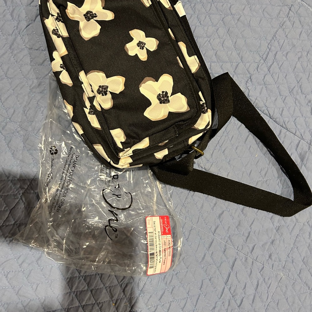 Thirty-One Black and Cream Floral Crossbody Bag